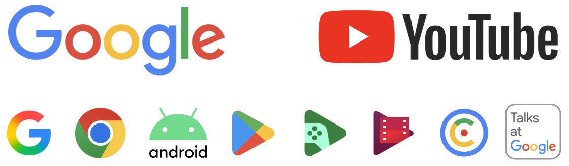 Google, YouTube, and Google sub-brands (Chrome, Android, Google Play, Google Play Games, Google Play Movies, Cameos on Google, Talks at Google)